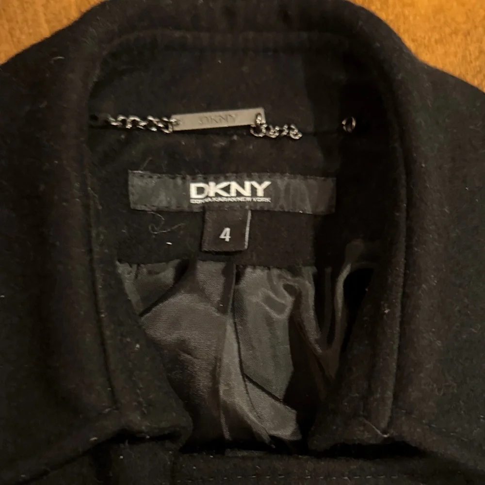 DKNY‎ Women's Black Pea Coat with Gold Buttons and Ruffle